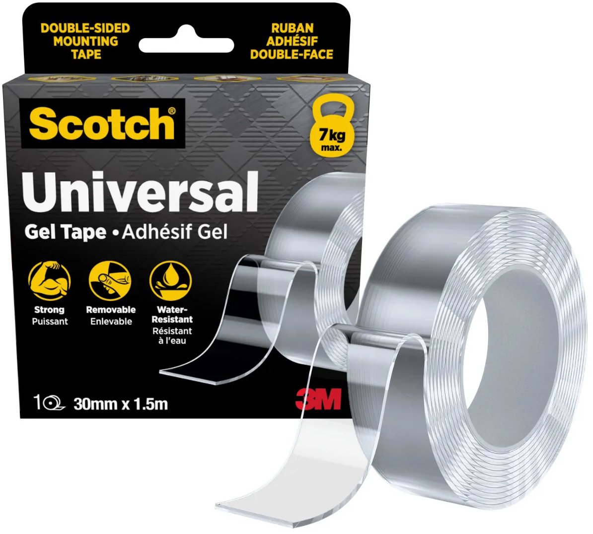 3M Scotch® univerzális zselés kétoldalas ragasztószalag, átlátszó, 30mm×1,5m