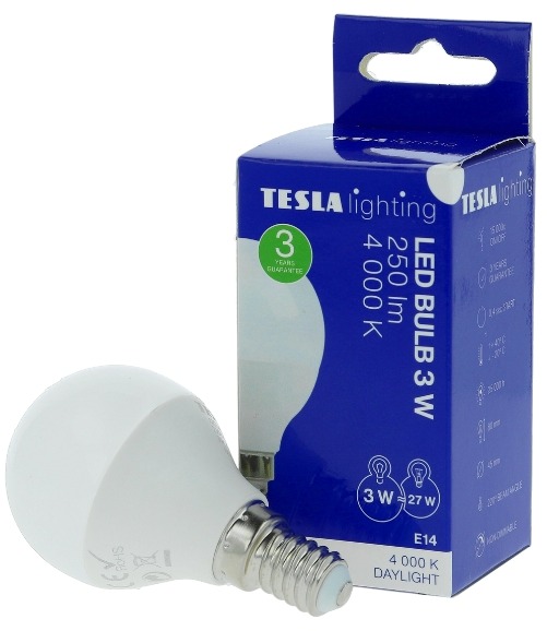 TESLA LED MINIGLOBE BULB, E14, 3 W, 250 lm, 4000 K, nappali fehér