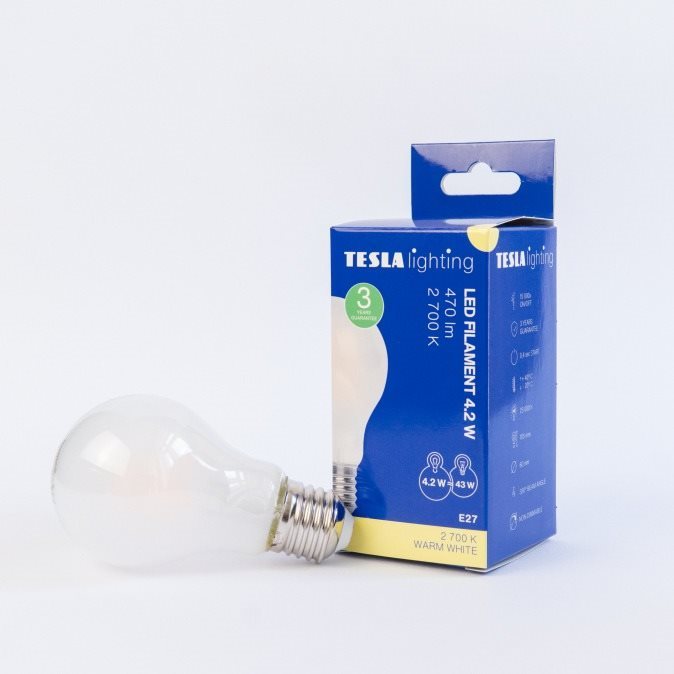 Tesla - LED izzó FILAMENT RETRO BULB, E27, 4,2 W, 230 V, 470 lm, 25000 h, 2700K meleg fehér, 360°