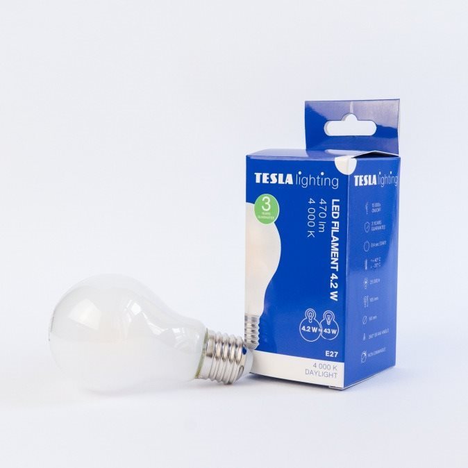 Tesla FILAMENT RETRO BULB, E27, 4,2 W, 230 V, 470 lm, 25 000 h, 4000K nappali fehér, 360°