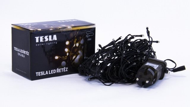 Tesla - fényfüzér, meleg fehér, 3000K, 100LED, 10 m + 5 m kábel, 230 V, 8 funkciós vezérlő, IP44