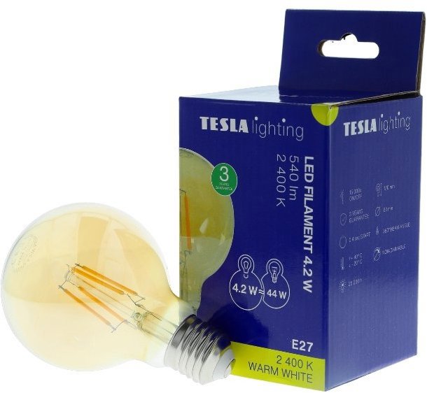 Tesla GLOBE G80 VINTAGE, E27, 4, 2W, 230V, 540lm, 2400K, 360°, arany