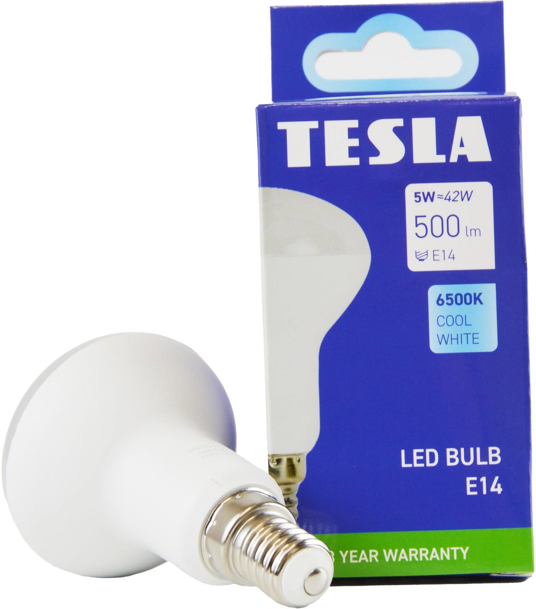 Tesla - Reflektor R50, E14, 4,8W, 230V, 470lm, 25 000h LED izzó, 6500K hideg fehér