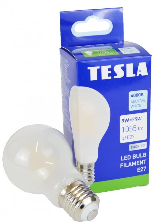 Tesla - FILAMENT BULB E27, 9W, 230V, 1055lm, 4000K nappali fehér, 360°, tejszerű