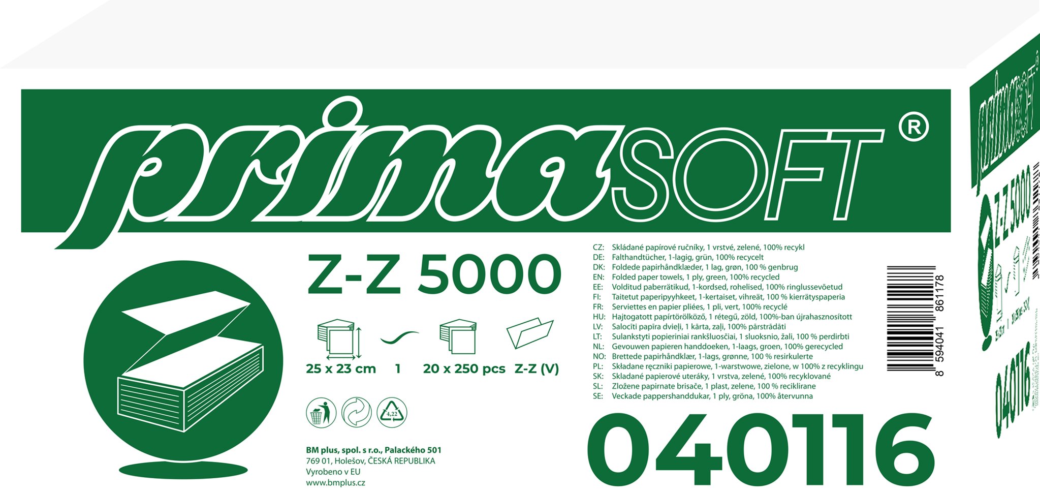 PRIMASOFT ZZ zöld papírtörlő, 5000 db (20× 250 db)