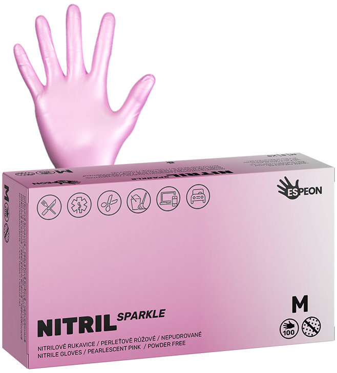 ESPEON Nitril Sparkle gyöngyházfényű rózsaszín méret M, 100 darab