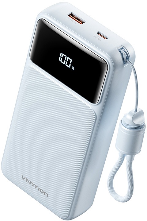 Vention 20000mAh Power Bank (USB-C + USB-A) with Built-in Cable 22,5W Blue LED Display Type