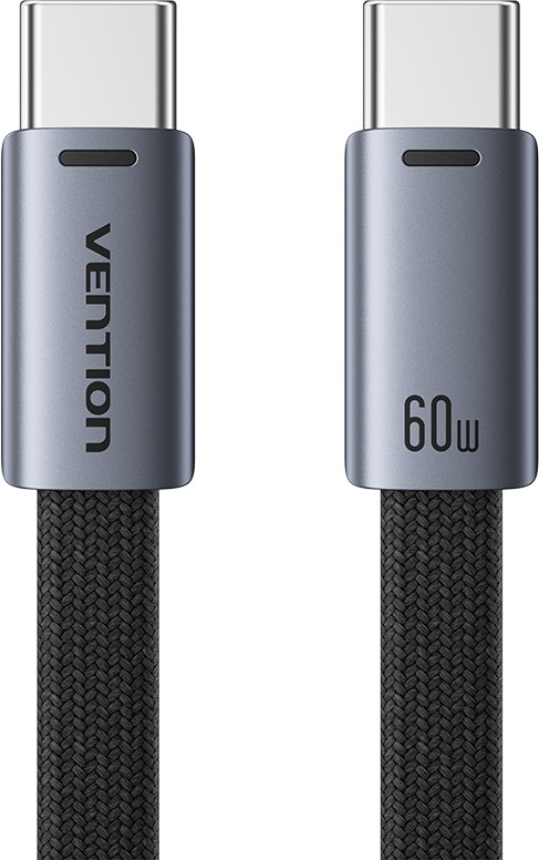 Vention Flat USB 2.0 Type-C Male to Type-C Male Cable Aluminum Alloy Type 2 m, 3 A, Black