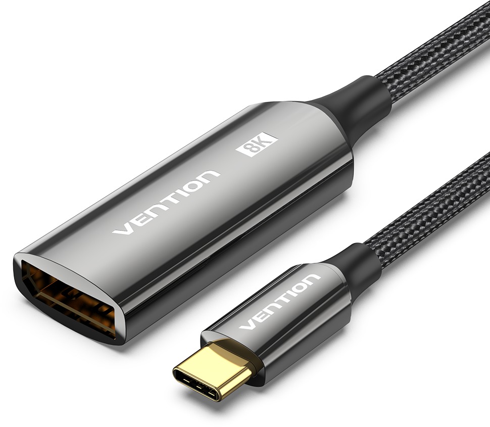 Vention Cotton Braided USB-C to DP 8K Converter 0.25M Black Zinc Alloy Type