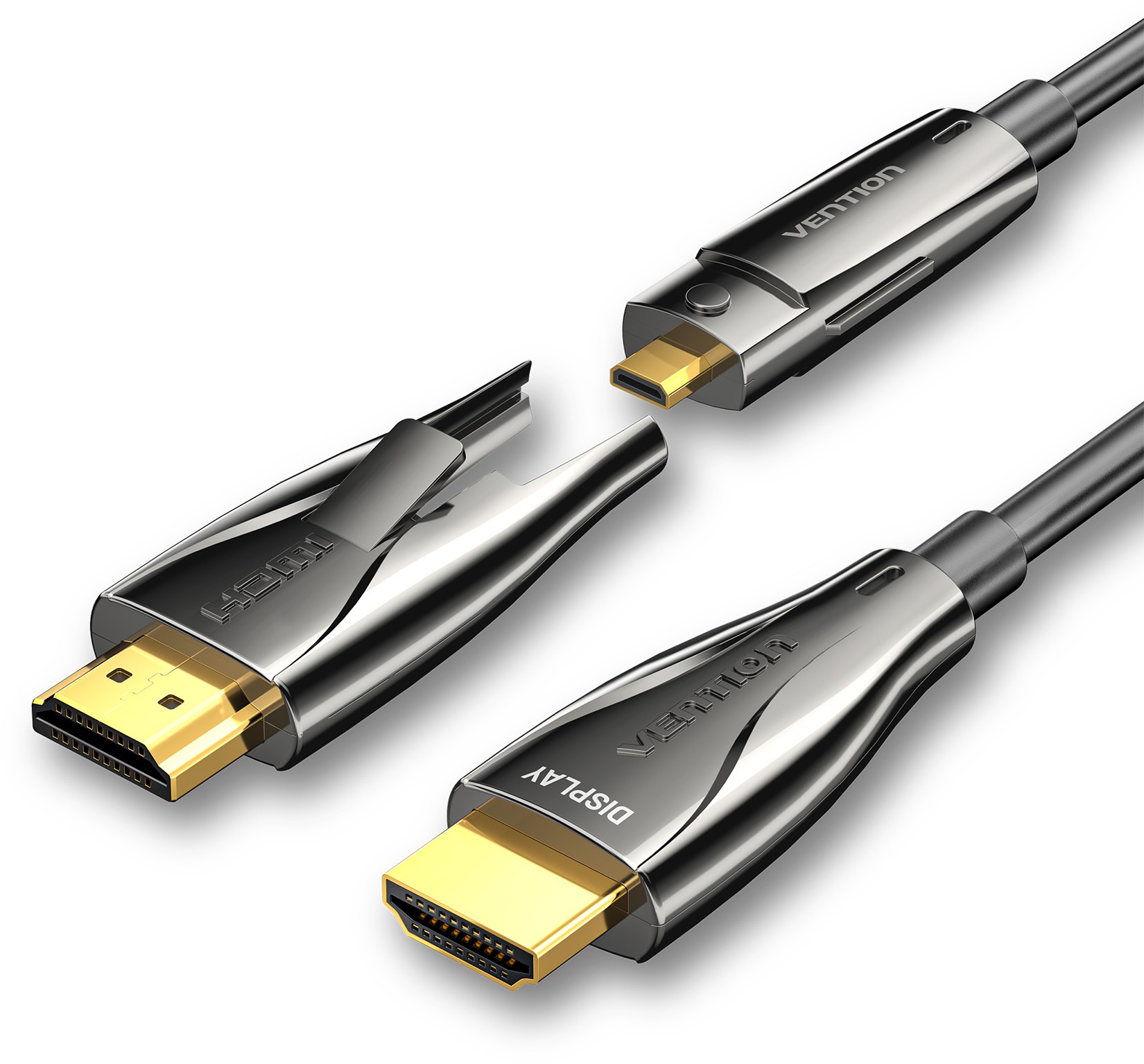 Vention Detachable Optical HDMI-A Male to HDMI-D + HDMI-A Male 4K Cable 15M Black