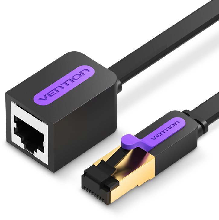 Vention Flat Cat.7 Extension Patch Cable, 2m, fekete
