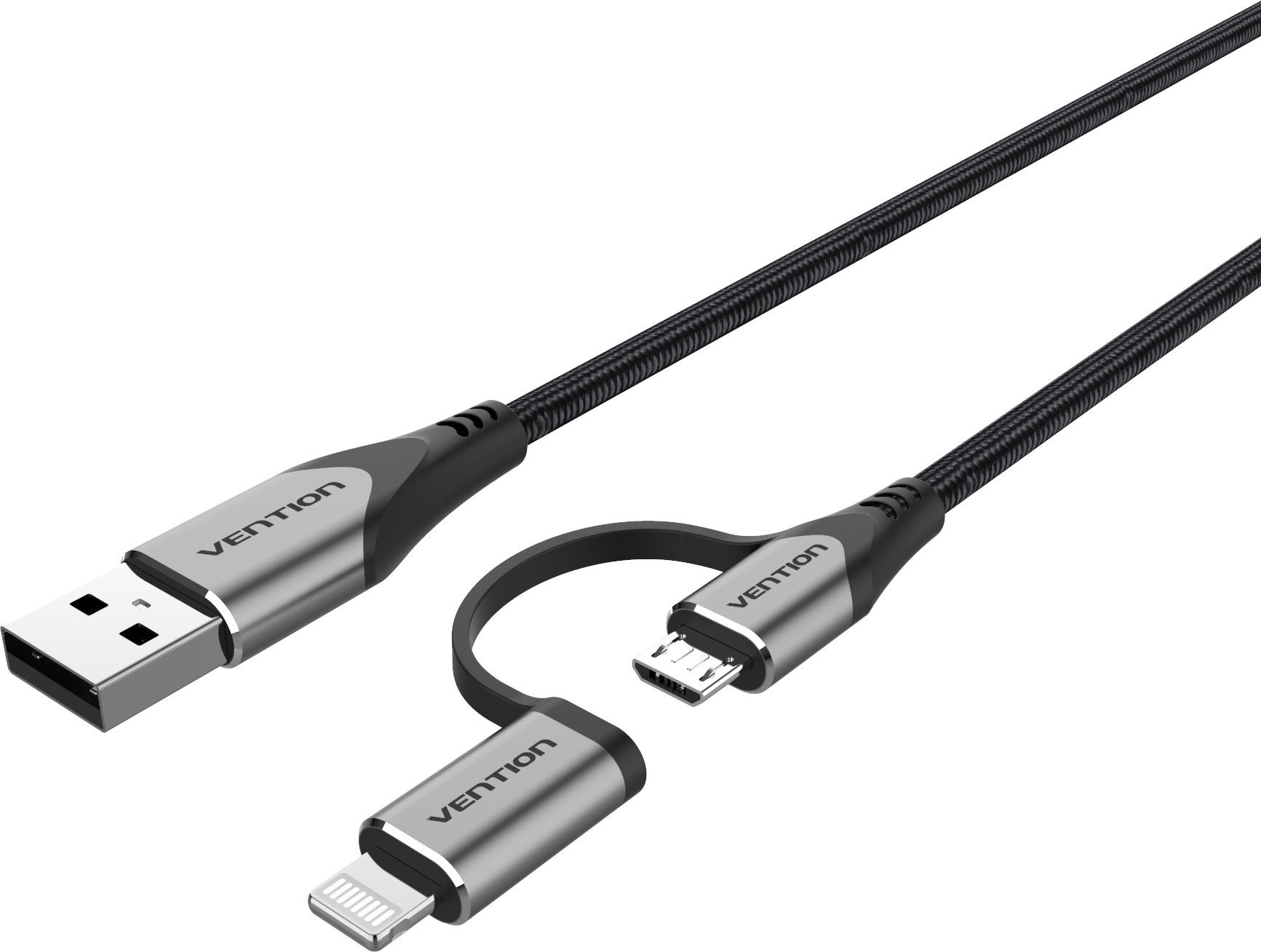 Vention MFi USB 2.0 to 2-in-1 Micro USB + Lightning Cable 1m Gray Aluminum Alloy Type
