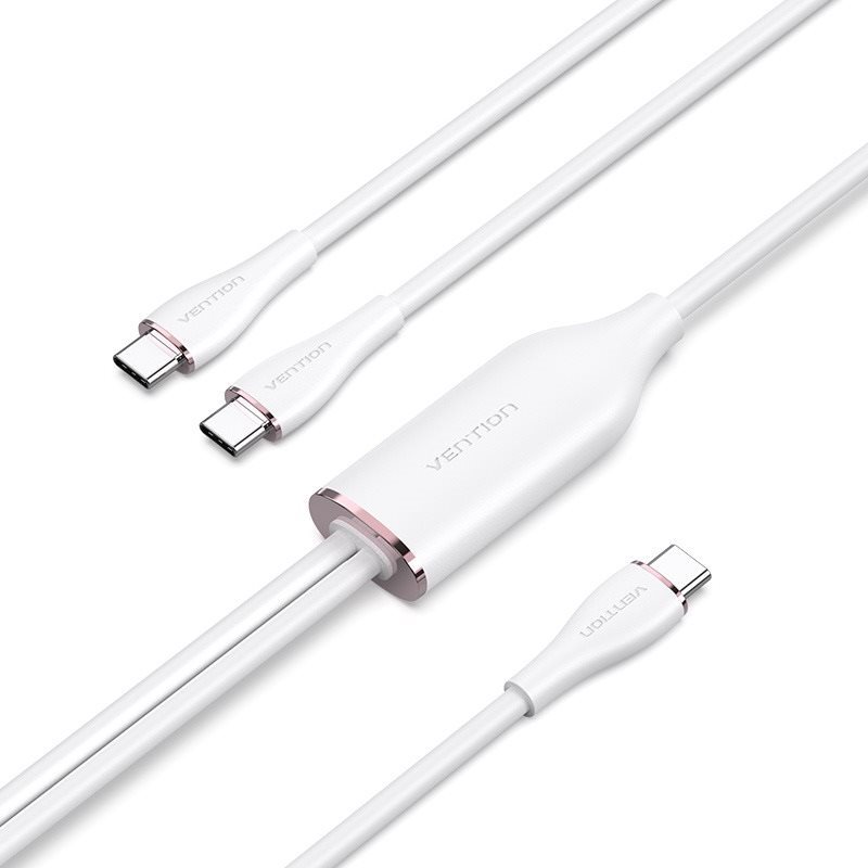 Vention USB 2.0 Type-C Male to 2 Type-C Male 5A Cable Silicone Type, 1,5 m, fehér