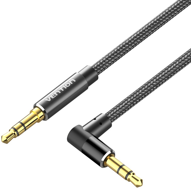Vention Cotton Braided 3,5 mm M to M Right Angle Audio Cable Aluminum Alloy Type, 2 m, fekete