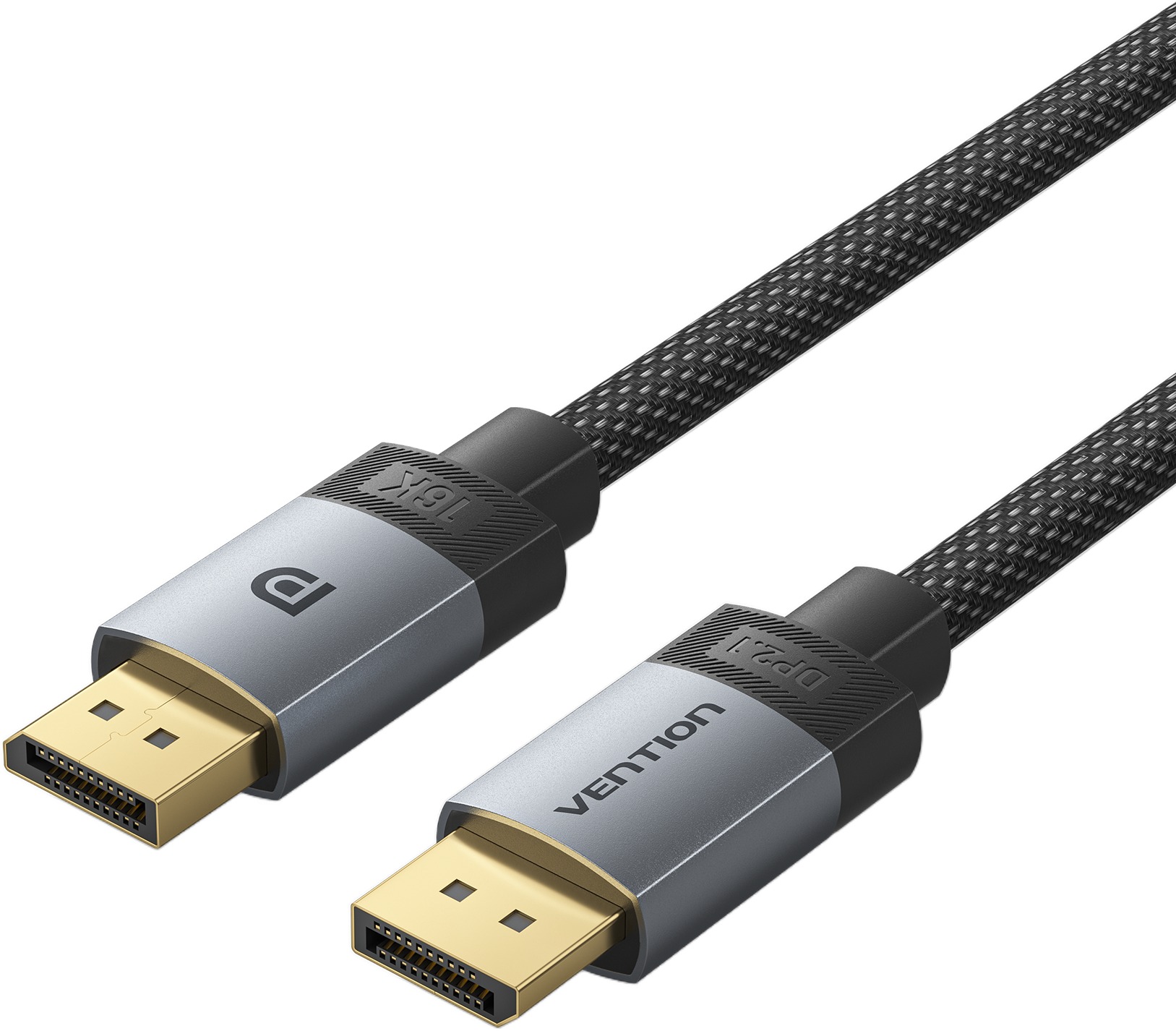 Vention Cotton Braided DP 2.1 Male to Male 16K HD Cable 2M Gray Aluminum Alloy Type