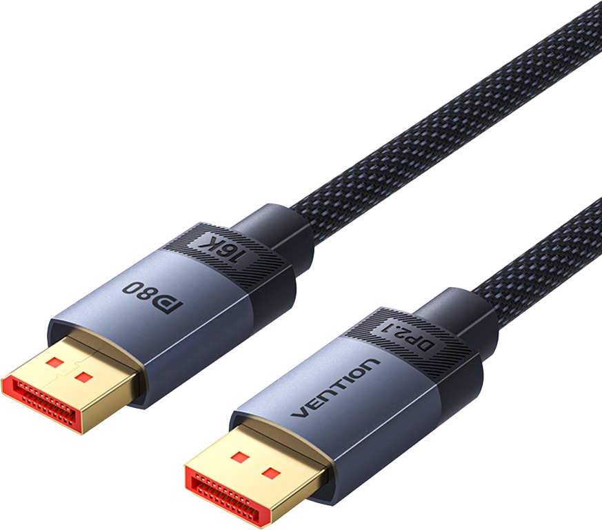 Vention Fabric Braided DP 2.1 Male to Male 80G HD Cable 2m Gray Aluminum Alloy Type