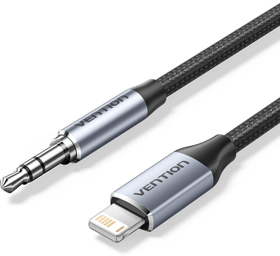 Vention Cotton Braided Lightning Male to 3.5MM Male Cable 1M Gray Aluminum Alloy Type