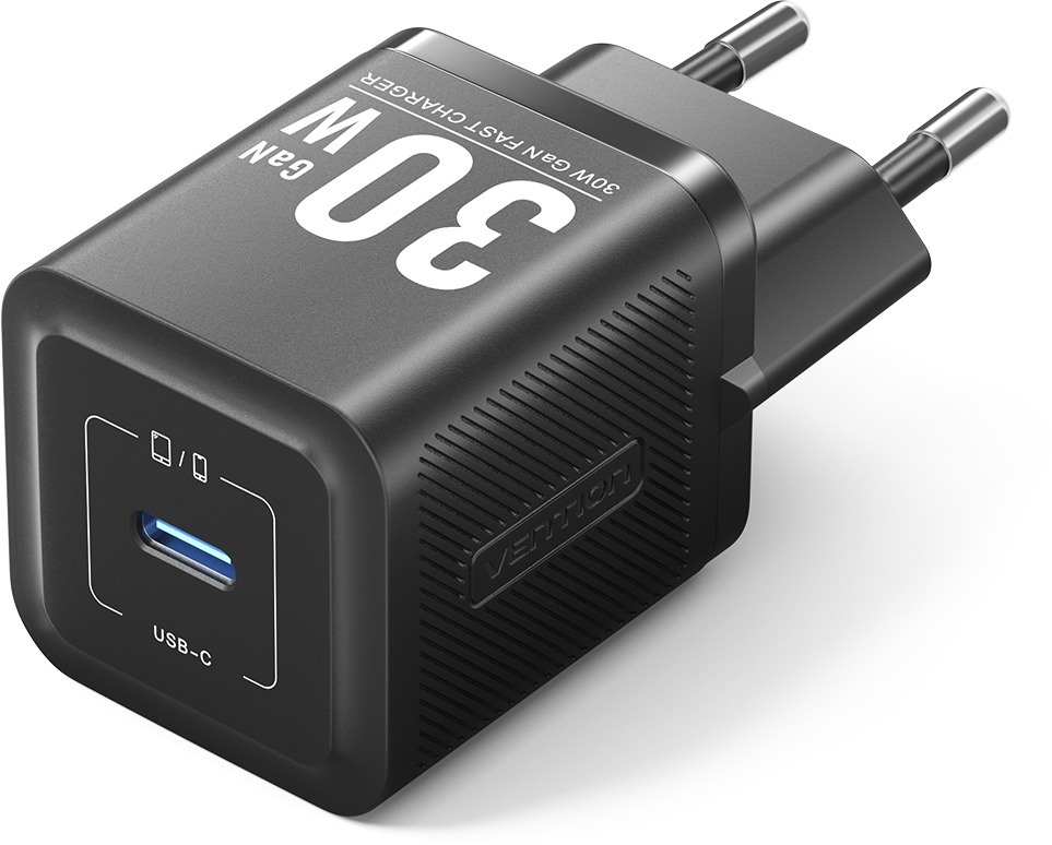 Vention 1-Port USB-C GaN Charger (30W) EU-Plug, Black