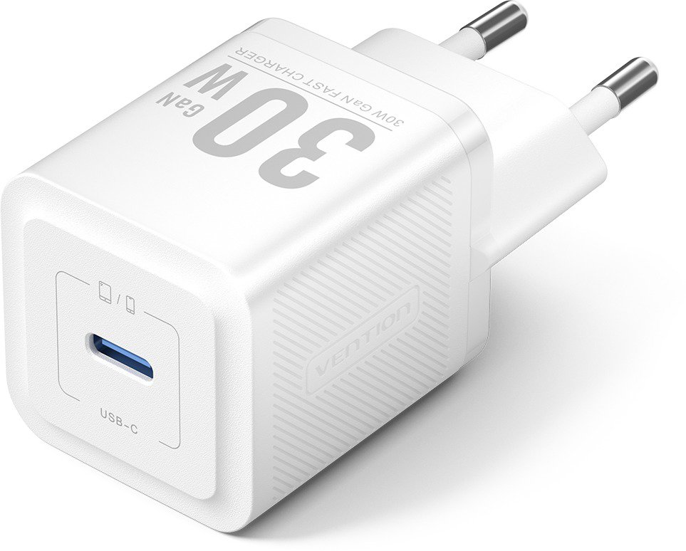 Vention 1-Port USB-C GaN Charger (30W) EU-Plug, White