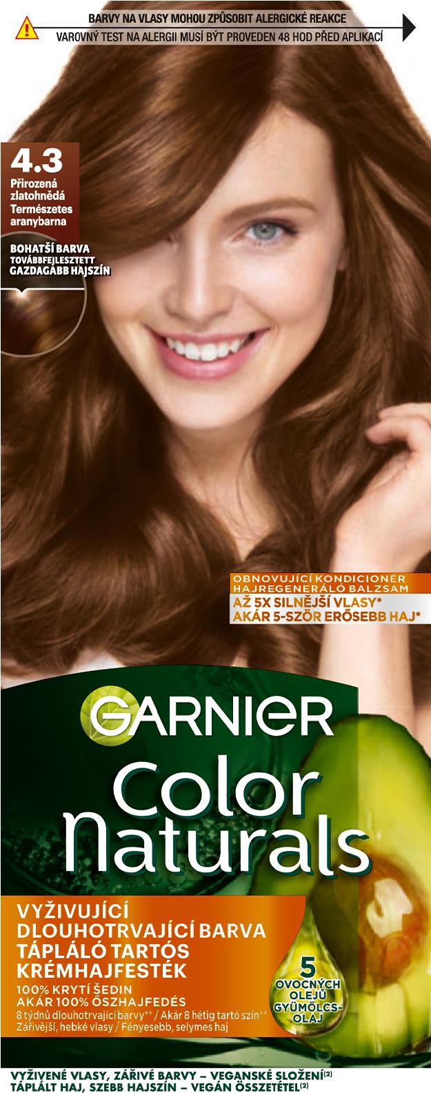 GARNIER Color Naturals tartós hajfesték 4.3 Természetes aranybarna, 60+40+12 ml
