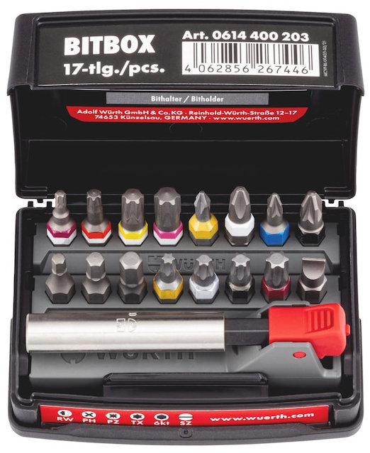 WÜRTH Bit-készlet, C 6,3 (1/4) bit-tartóval, 17 darab